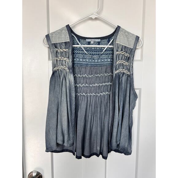 Miss Me Women's Open Front Raw Edge Vest Sleeveless Beach Gray Size Medium - Picture 2 of 9